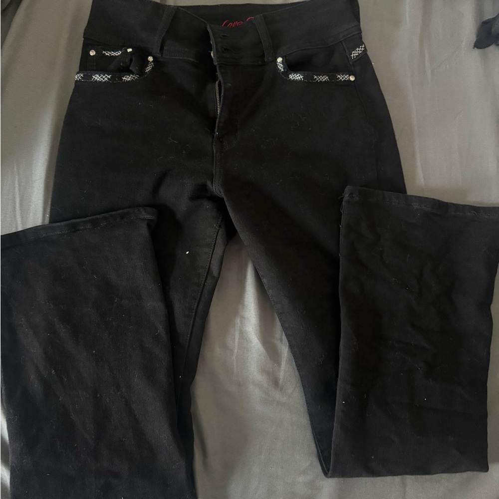 Boot-Cut Black Stretch Jeans with Subtle Trim